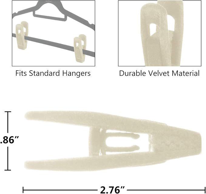 Velvet hangers, non-slip ultra slim space saving hanger, with notches, tie bar, and swivel hooks, 30 pack, with bonus 20 matching velvet finger clips. (ivory [beige/white]) - Image 3