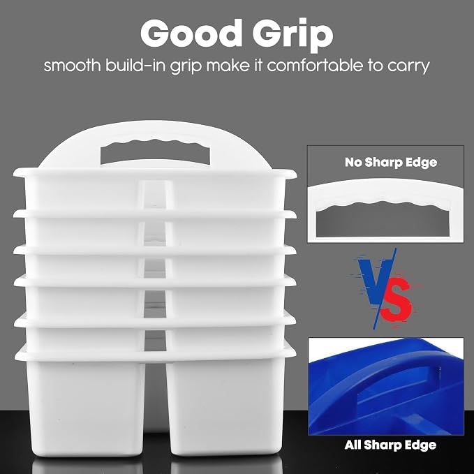 ALINK Plastic Classroom Caddy Organizer with Handle, 6-Pack 3 Compartments, Teacher Supply Storage Caddy for Classroom Organization, Table, Desk, Office, Craft Art for Kids - White - Image 4