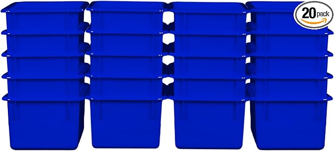 Wood Designs Cubby Storage Bin, Heavy Duty Plastic Containers for Kids Blue Cubby Tray Set of 20 by Unknown