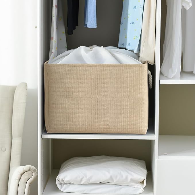 Storage Bin for Shevles - Extra Jumbo 3Pack 20.5L×15.7W×13.8H inch Organization and Storage Basket for Organizing, Fabric Storage Cubes for Closet Shoe Linen Decorative (Beige) - Image 2