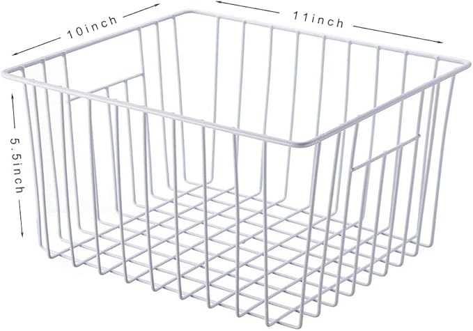 Freezer Basket Organizer, Refrigerator Metal Wire Storage Divider, Household Container Bins with Handles for Kitchen, Pantry, Cabinet, Closets - Pearl White (6, 11in x 10in x 5.5in) - Image 2