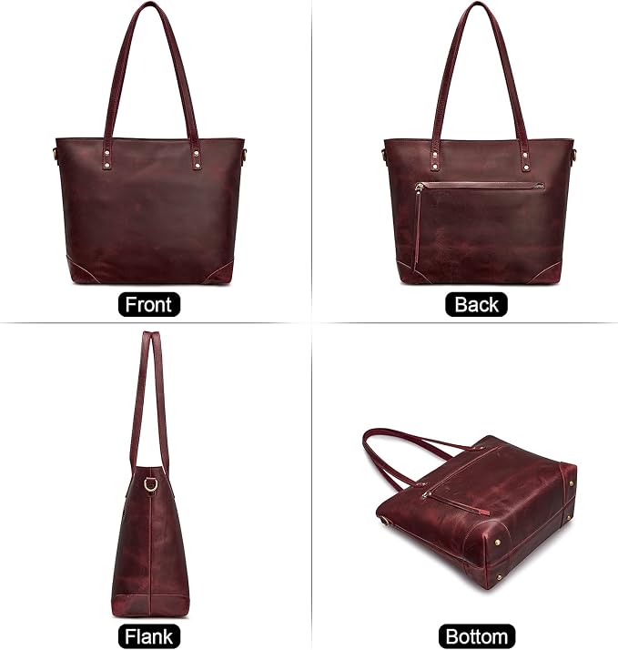 S-ZONE Vintage Genuine Leather Shoulder Bag Work Totes for Women Large | Top Grain Leather, Purse Handbag, Fits Laptop Documents, Luggage Sleeve, Multi Pockets, Work Travel Everyday - Image 7