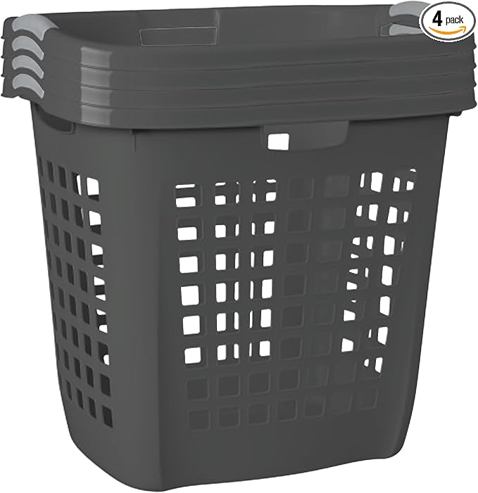Sterilite Ultra Easy Carry Hamper, Laundry Basket Organizer, 4-Pack | 2.1 Bushel, Flat Gray - Large Plastic Clothes Storage Bin for Home, Dorm, Bathroom, Closet, and Bedroom Organization by Sterilite