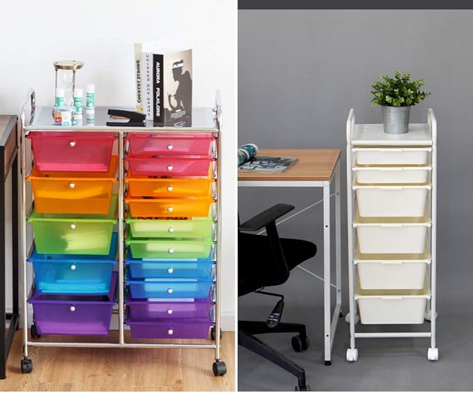 RELAX4LIFE 15 Drawer Rolling Storage Cart, Mobile Drawer Carts for Craft Art Supply Paper Salon, Utility Cart on Wheels for Classroom Teacher School Office, Rolling Cart with Drawers (Color) - Image 5