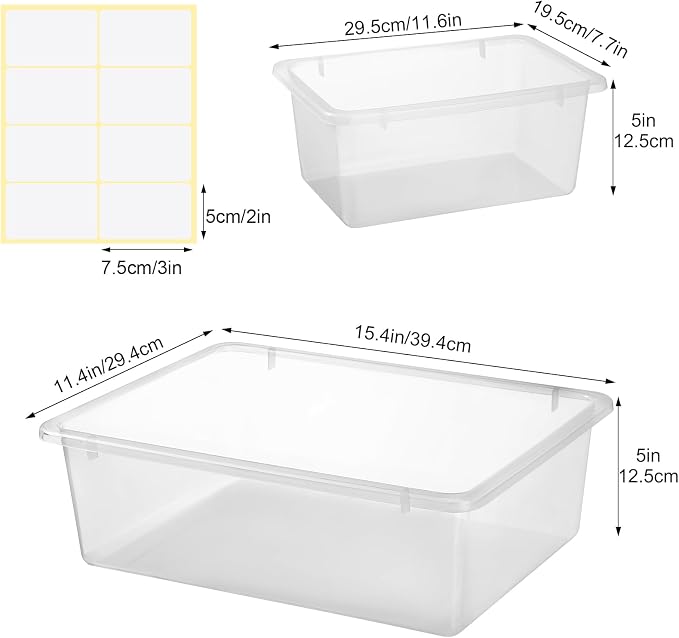 Zonon 12 Pcs Plastic Cubby Bins Office Storage Container Storage Bins Plastic Organization with 1 Pack Self Adhesive Label for Library Office Home Nursery(Clear) - Image 3