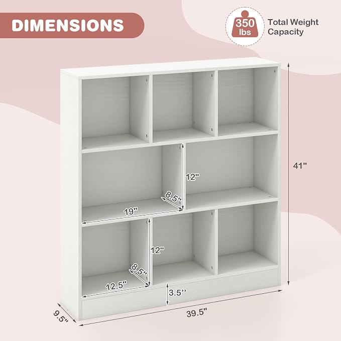 HONEY JOY Kids Toy Storage Organizer, 8-Section Wooden Floor Storage Cabinet, 41” Daycare Toy Chest, 3-Tier Kids Display Bookshelf for Classroom, Playroom & Nursery, Kindergarten (White) - Image 3