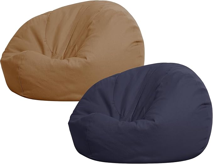 Sliner 2 Pcs Stuffed Storage Bean Bag Chair Cover for Kids Adults (No Filler) Stuffable Zipper Beanbag Cover for Organizing Plush Toys or Foam(31.5 * 31.5 * 15inch,Cotton,Coffee and Navy Blue) by Sliner
