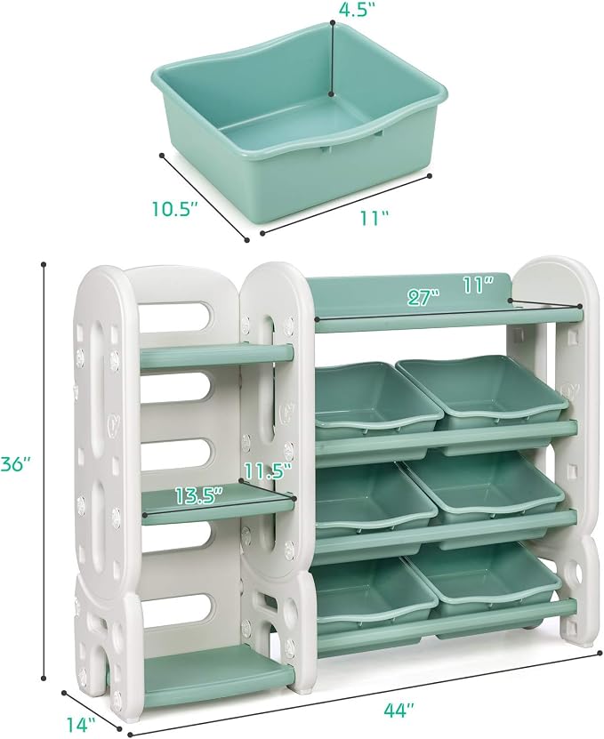 Costzon Toy Storage Organizer, 4-Tier Toy Shelf w/ 6 Removable Plastic Bins for Books Toys, Toddler Toy Bookcase Toy Rack for Playroom, Kids Room, Bedroom, Daycare, Nursery - Image 3