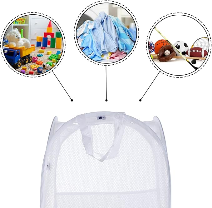 SUPNFOX 2 Pack Pop Up Mesh Laundry Baskets, Collapsible Washing Basket Popup Laundry Hamper, Foldable Laundry Bin Bag with Handles for Kids Room College Dorm Or Camping -White - Image 7