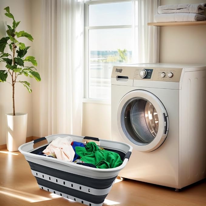 SAMMART 42L (11 gallon) Collapsible Plastic Laundry Basket - Foldable Pop Up Storage Container/Organizer - Portable Basket - Space Saving Hamper (Grey/Slate Grey (Set of 2)) - Image 3