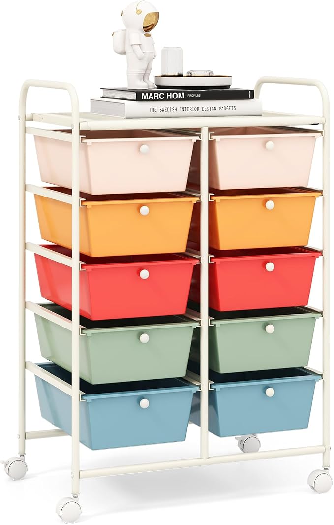 RELAX4LIFE Rolling Storage Cart with 10 Drawers - Craft Storage Cart with Lockable Wheels,Utility Cart, Art Cart Organizer for Crafting Storage, Studio, Office, Home, School Rolling Drawer Cart by RELAX4LIFE