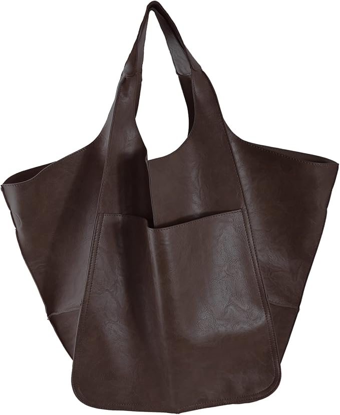 KlaOYer Oversized Leather Tote Bag Huge Capacity Work Hobo Pu Leather Bucket Purse And Handbag Large Soft Travel Shopping Bag by KlaOyer