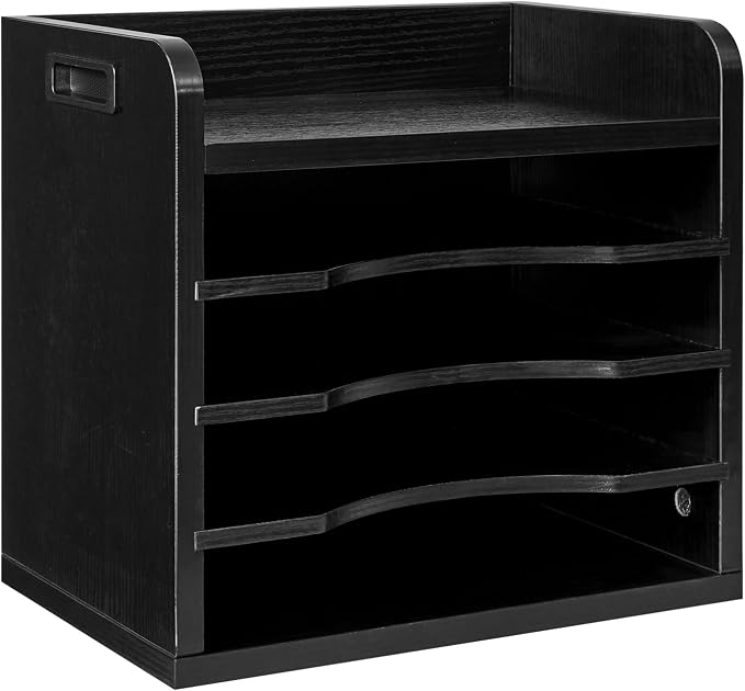 YMYNY Desktop File Organizer with Handle, Document Letter Mail Tray Sorter with 3 Adjustable Shelves, 5 Tiers Paper Holder for School Home Office Desk,Black,13.4 * 12.4 * 9.06" UHBC006B - Image 3
