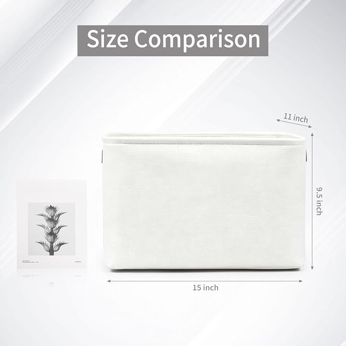 Storage Bins Large Fabric Storage Baskets for Shelves 3 Pack, Decorative Linen Closet Baskets with Handles for Organizing, Shelf, Clothes, Home, Office, 15x11x9.5Inches (White) - Image 3