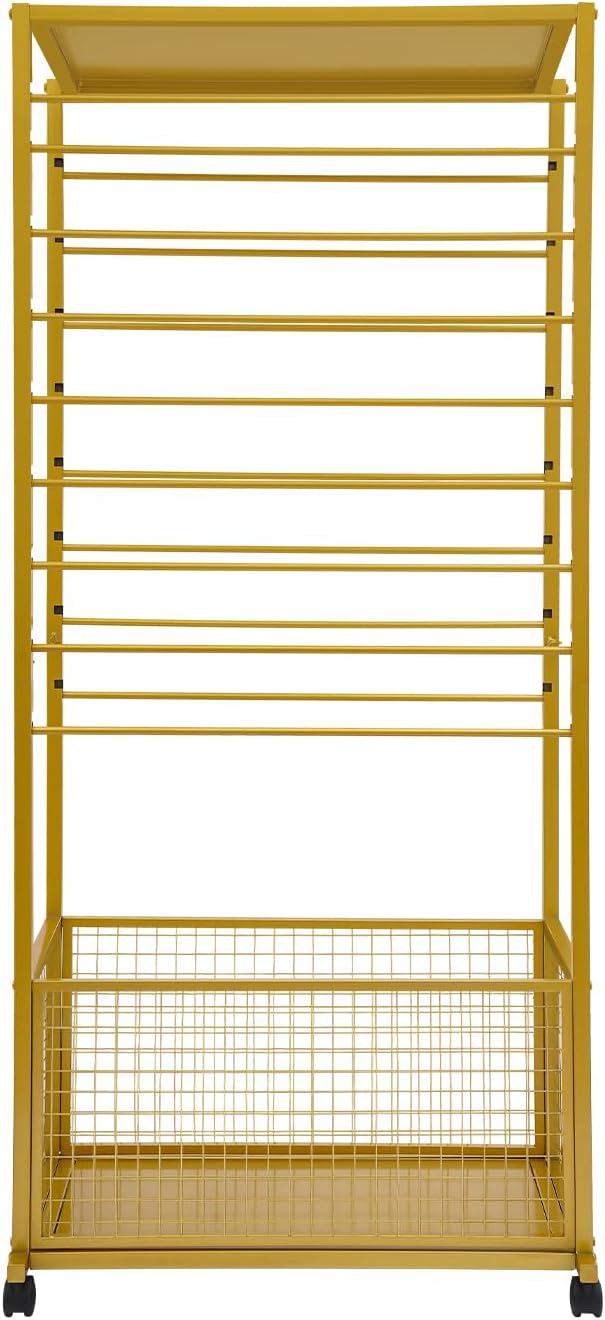 Ribbon Holder Organizer Rack, Double-Sided 16-Layer Ribbon Shelf with Wheel | Ribbon Display Rack, Multifunctional Metal Flower Wrapping Paper Storage Stand for Craft Room Flower Shop, Gold - Image 4