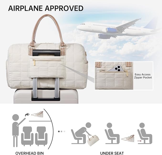 Duffle Bag for Travel, Weekender Bag with Shoe Compartment, Carry On Overnight Bag for Women with Toiletry Bag, Gym Bag with Wet Pocket, Hospital Bags for Labor and Delivery Beige - Image 3
