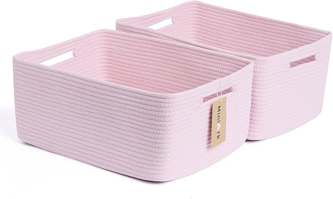 MiniArk Large Storage Baskets for Shelves, 17 x 13 x 7.5” Closet Organizers Bins for Clothes Blanket Towels, Baby Nursery, Toy Baskets Box, Woven Rope Baskets, 2 Packs Light Pink by MiniArkStorageBasketsHome