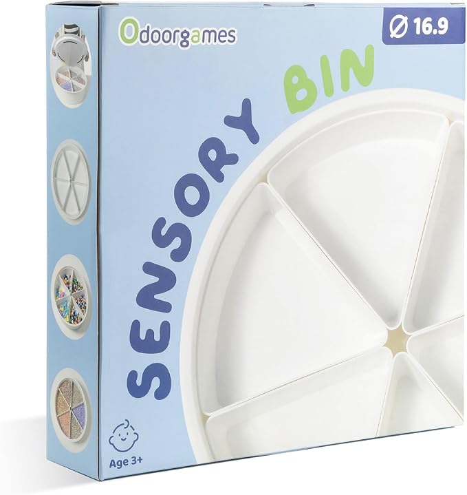 Round Sensory Bin with Lid for Play and Educational Activities | Large (16.9") - Sealable with 6 Removable Storage Dividers - Image 4