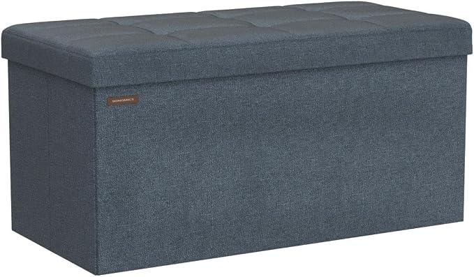 SONGMICS Mazie Collection - 30 Inches Folding Storage Ottoman Bench, Ottoman Foot Rest, End of Bed Bench, Storage Chest, Load 660 lb, for Living Room, Bedroom, Entryway, Misty Blue ULSF047Q01 - Image 5