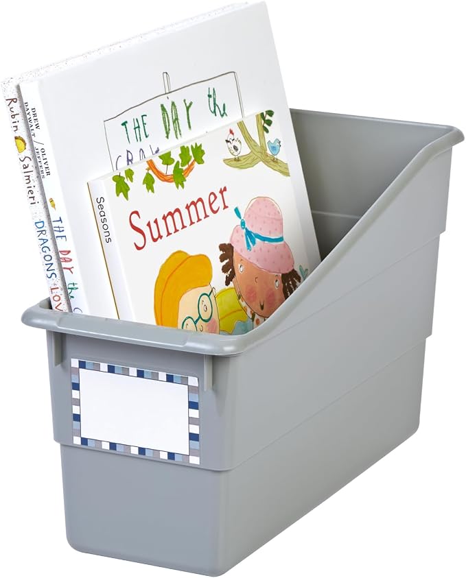 Really Good Stuff Durable Book & Binder Holder, 6-Pack, Pebble | 5.5" x 12.5" x 7.5", Classroom Organization, Storage Solution, Sturdy & Versatile - Image 3
