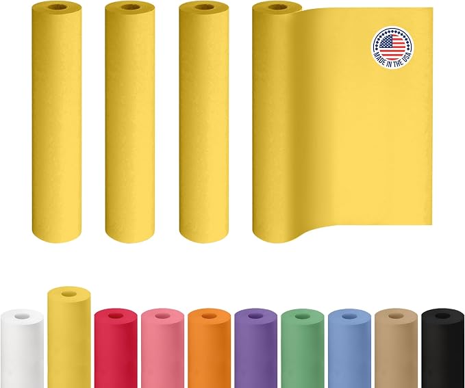 18" x 1200" (100 ft) Yellow Kraft Paper Roll, Pack of 4 - USA-Made Quality Craft Paper for Gift Wrapping, Kids' Arts & Crafts, School Projects - 100% Recycled, 50 lb Natural Material by IDL Packaging by IDLPackaging