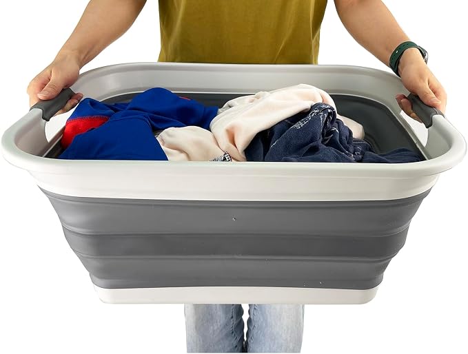SAMMART 42L (11 Gallon) Collapsible Plastic Laundry Basket - Foldable Pop Up Storage Container/Organizer - Portable Washing Tub - Space Saving Hamper/Basket (1, Grey/Steel Grey) - Image 6