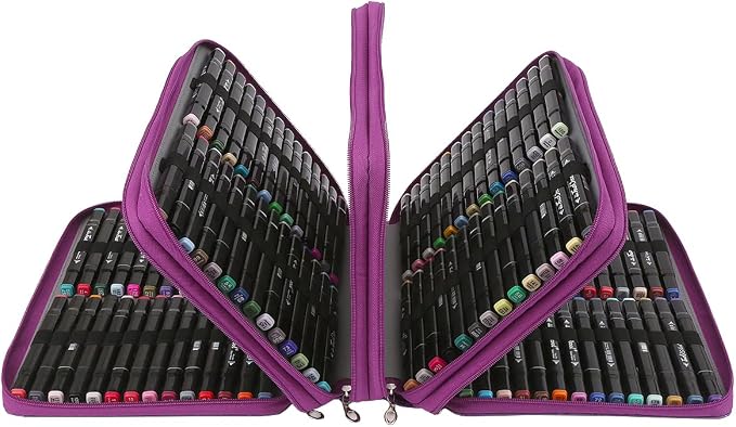 Marker Pen Organizer Case 224 Slots w/Handle & Shoulder Strap | 4-Layer Zipped Pencil Pouch PU Leather w/Open Front pocket for Gel Pen Markers to Artists, Painters - Image 2
