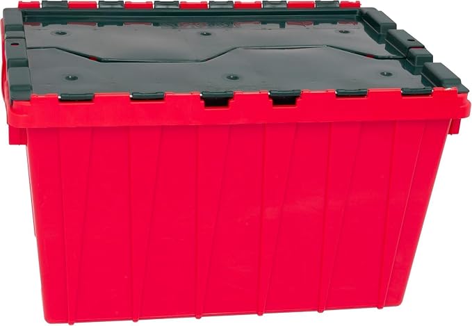 Akro-Mils KeepBox 12 Gallon Storage Container, Nesting and Stackable Plastic Storage Box with Lid Attached, Organizer Tote for Garages, Closets, and Moving, 21-1/2" x 15" x 12-1/2", Red/Green, 6-Pack - Image 8