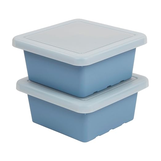 ECR4Kids Stackable Square Bins with Non-Snap Lids, Multipurpose Organization, Powder Blue, 2-Pack by ECR4Kids