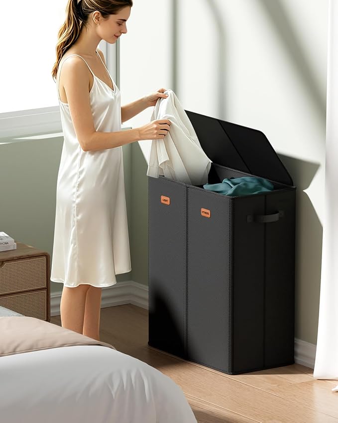 150L Double Laundry Hamper with Lid – 2-Section Clothes Hamper with Removable Bag for Bathroom, Bedroom, Laundry Room & Dorm - Image 2