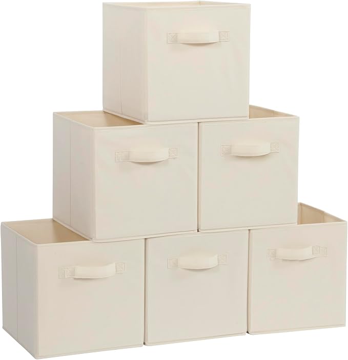 Storage Cubes, 11 Inch Cube Storage Bins, Set of 8, Fabric Foldable Storage Bins With Handles, Closet Storage Organizer bins, Cubby Clothing Storage Baskets for Shelves, Beige - Image 5