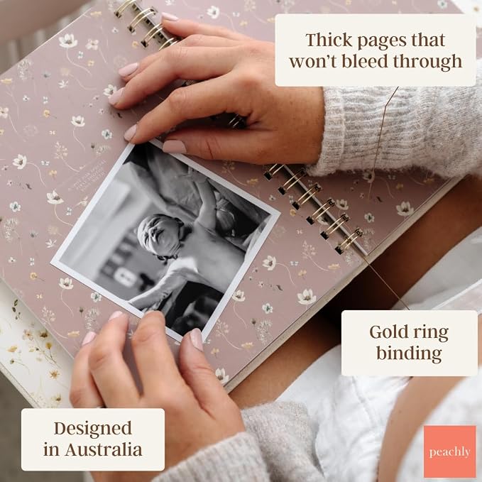 Peachly Pregnancy Journal for First Time Moms - Linen Memory Book (Sage) | Gift-boxed 110-page maternity keepsake & pregnancy scrapbook. Bump photo pages, hospital & newborn checklists, archival paper - Image 3