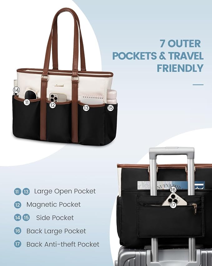 LOVEVOOK Work Tote Bag for Women, 17 lnch Laptop Bag for Women, Nurse Teacher Tote Bag, Utility Professional Computer Bag For Work/Travel/College/Daily, Large Purse Handbag With Multi Pockets - Image 4