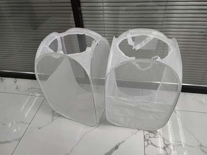 SUPNFOX 2 Pack Pop Up Mesh Laundry Baskets, Collapsible Washing Basket Popup Laundry Hamper, Foldable Laundry Bin Bag with Handles for Kids Room College Dorm Or Camping -White - Image 9