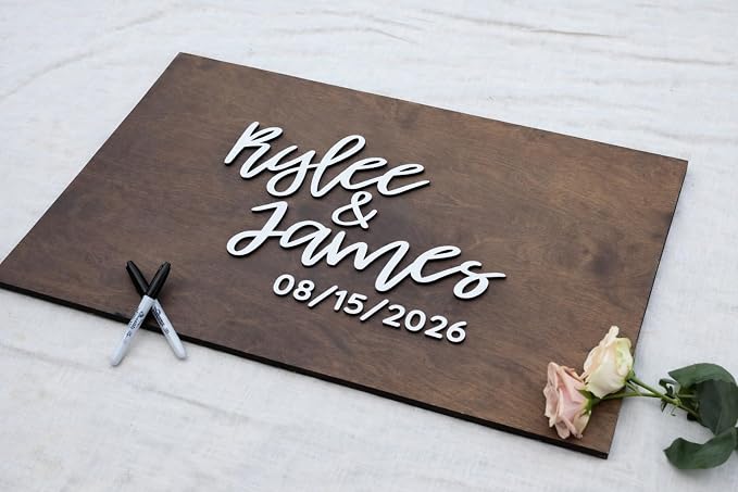 Personalized Last Name Guest Book, Unique Guest Book Sign, Custom Alternative Guest Book, Wooden Guest Book, Wedding Ceremony Guestbook Sign (Design 10) - Image 2