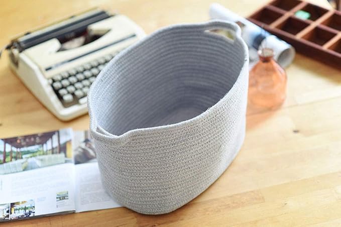 2Pack,Cotton Rope Basket,Woven Storage Basket,Toy Baskets,Baby Nursery toys, L 16.9 x 9.8 inches (43 x 25 cm) Gray - Image 5