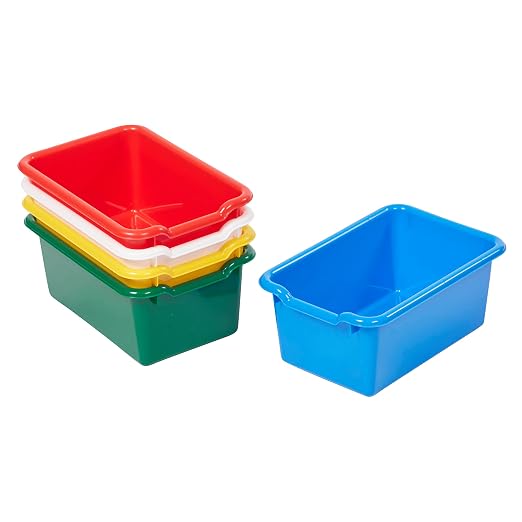 ECR4Kids Scoop Front Storage Bin, Multipurpose Organization, Assorted, 5-Piece | Durable plastic, GREENGUARD Gold Certified, 1.2 gallon capacity, lightweight & nestable, built-in handle, classroom/home use by ECR4Kids