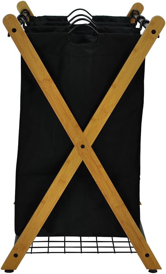 Oceanstar XBS1484 Bamboo 3-Bag Laundry Sorter Black, 29.75 in. H x 19.10 in. W x 27 in. - Image 3