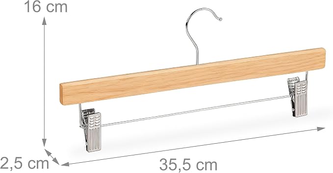 Relaxdays Wooden Pants Hangers Set of 12, Adjustable Clamps, 360° Swivel Hooks, 35.5 cm Wide - Image 4
