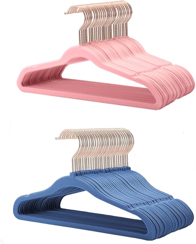 House Day Velvet Kids Hangers 60 Pack Blush Pink and Kids Clothes Hangers 60 Pack Light Blue, Premium Ultra Thin Cute Hangers for Childrens by HOUSEDAY