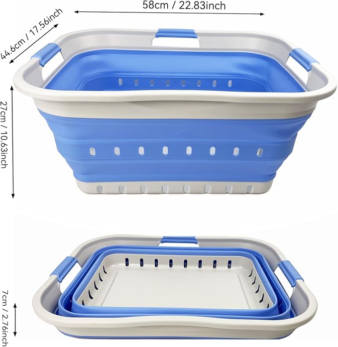 SAMMART Set of 2 Collapsible Plastic Laundry Basket - Foldable Pop Up Storage Container/Organizer - Portable Laundry Hamper - Space Saving (Little Boy Blue+Quartz Pink, 42L) - Image 8
