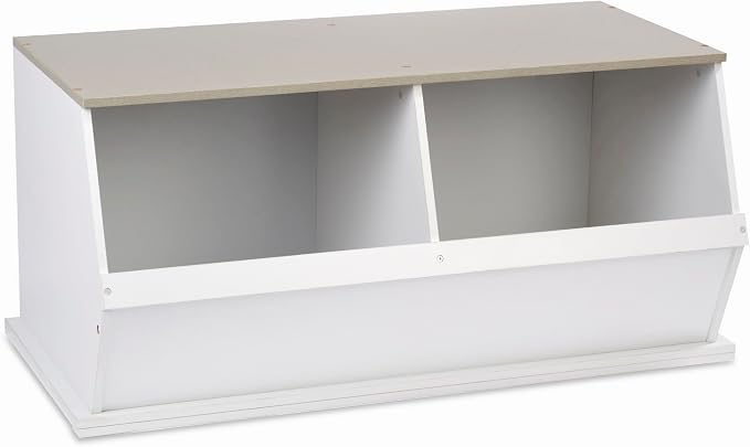 Badger Basket Two Bin Stackable Toy Storage Cubby Organizer – Modular Storage for Toys, Books, and Crafts – Solid Wood Panel – White/Light Gray - Image 8