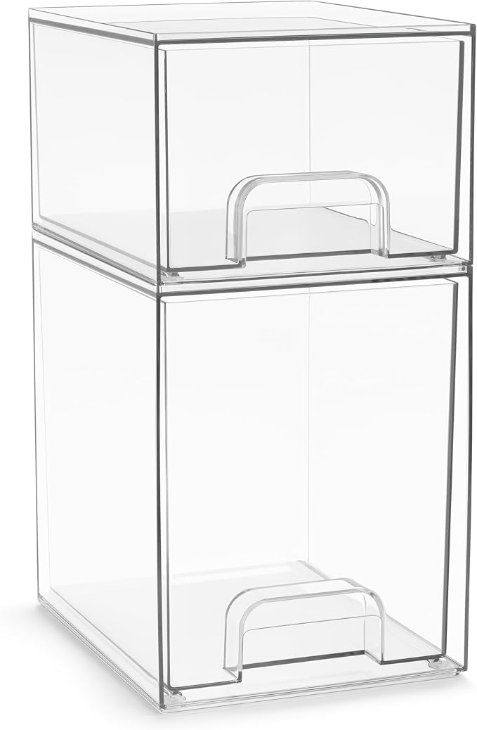 Sorbus Clear Stackable Storage Drawers (2 Pack, 7.6'' and 4.4'' Tall) | Acrylic containers with pull-out bins keep cosmetics, brushes and daily items sorted on bathroom counters or in cabinets. by Sorbus