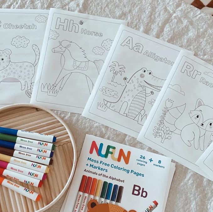 NuFun Activities Mess Free Coloring Set Animal Alphabet 8 Markers 8.5x11 | Mess-Free Coloring Formula, 8 Markers, No Mess on Skin/Clothes, Gift for Kids - Image 9