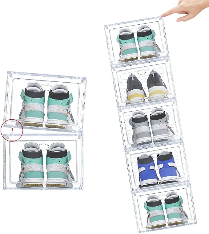 Large Clear Plastic Shoe Boxes Stackable Organizing Sneaker, 10 Pack Drop Front Shoe Storage Boxes for Closet, plastic shoe storage entryway for Size 12 (Clear 10 Pack) - Image 4