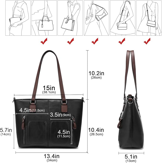 LOVEVOOK Purses Tote Bag for Women, Retro Large Shoulder Handbag, Leather Work Bag with Multi-Pockets, Gifts for Teacher, Mom - Image 5