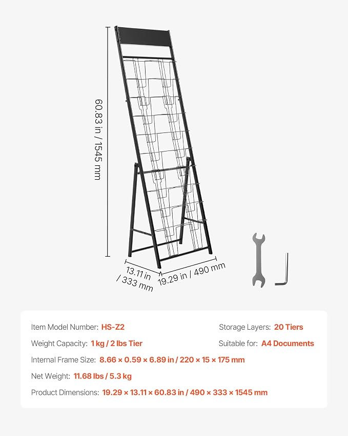 VEVOR Brochure Display Rack, 20 Pockets Magazine Literature Display Stand, Portable Floor Standing Magazine Rack, Metal Newspaper Catalog Holders for Shop, Exhibitions, Office, Trade Show, Black - Image 7