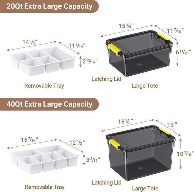 20&40Qt Stackable Storage Bins with Lids Trays Craft Box Organizers,2Pack | Clear Plastic Latching Boxes Organizers with Dividers Portable Containers for Arts & Crafts, Home Office Classroom Car Trunk - Image 2