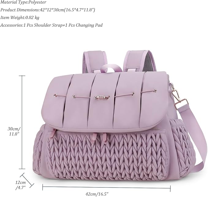 Lmbabter Diaper Bag Backpack Messenger Bag Travel Backpack Maternity Bags Stylish Baby Bag with Changing Pad for Mom (Purple) - Image 4