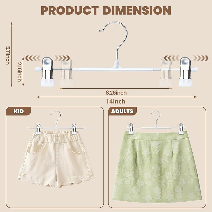 HUADYMEET 14 Inch Heavy Duty Pants Skirt Hangers with Clips,White,30 Pack | Metal,Space Saving,Adjustable,Hanger for Jeans Shorts Clothes Slacks Trousers,For Adult Men Women Children, Non Slip - Image 2
